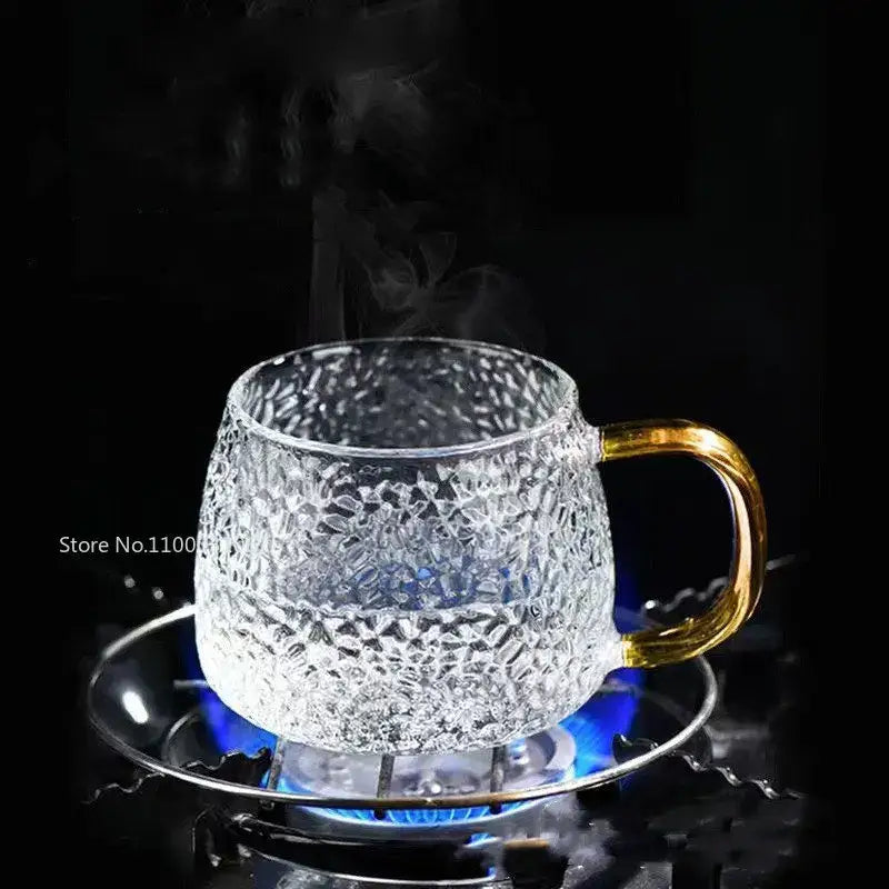 Hammered clear glass water cup with gold handle kitchen mug
