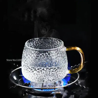 Hammered clear glass water cup with gold handle kitchen mug