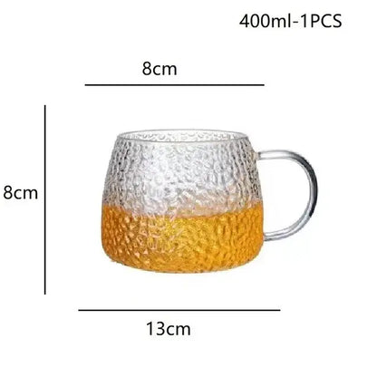 Hammered clear glass water cup with gold handle kitchen mug