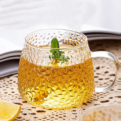 Hammered clear glass water cup with gold handle kitchen mug