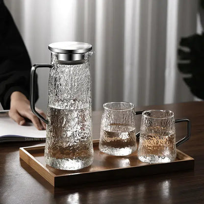 Hammered gray & amber glass water pitcher for dining room kitchen