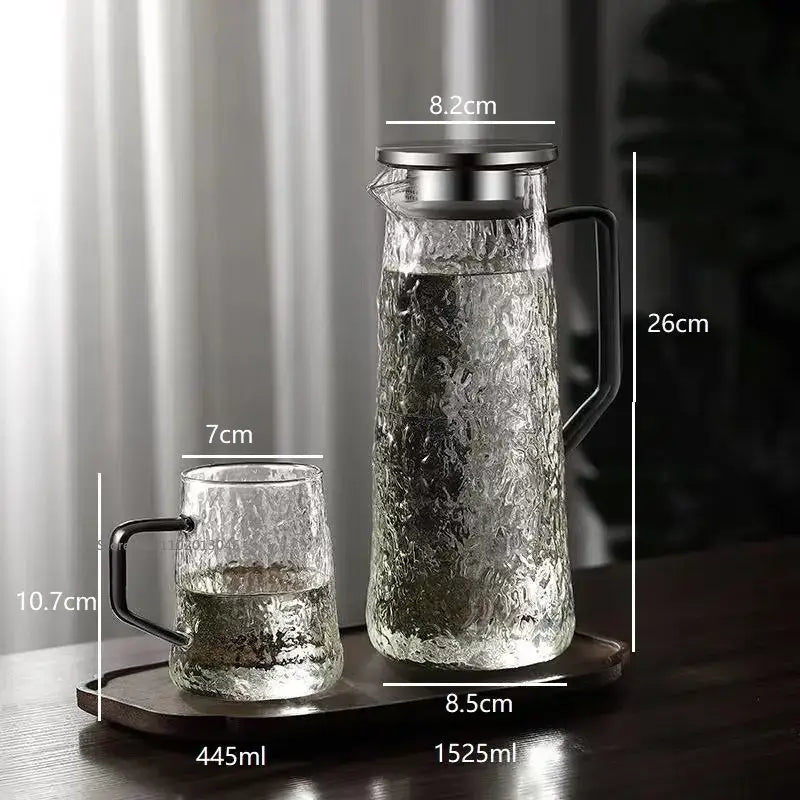 Hammered gray & amber glass water pitcher for dining room kitchen