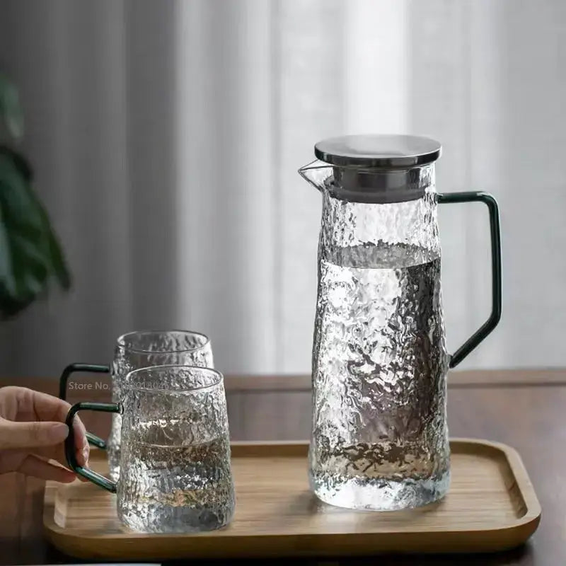 Hammered gray & amber glass water pitcher for dining room kitchen