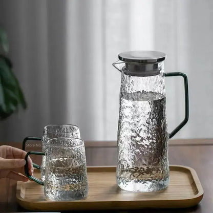 Hammered gray & amber glass water pitcher for dining room kitchen