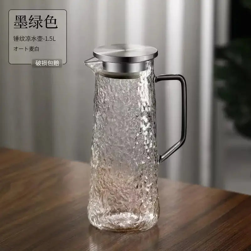 Hammered gray & amber glass water pitcher for dining room kitchen