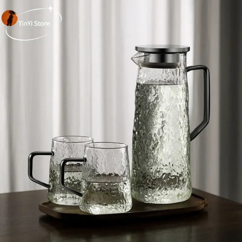 Hammered gray & amber glass water pitcher for dining room kitchen