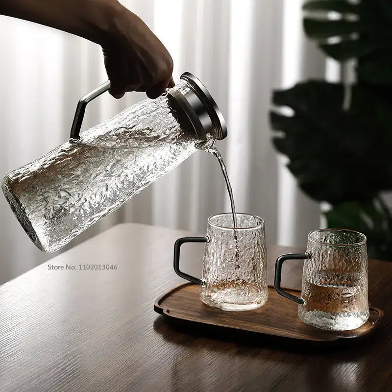 Hammered gray & amber glass water pitcher for dining room kitchen