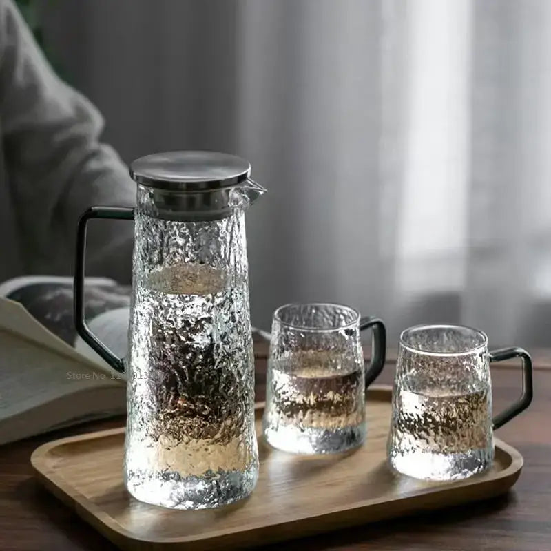 Hammered gray & amber glass water pitcher for dining room kitchen