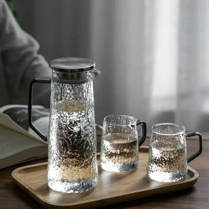 Hammered gray & amber glass water pitcher for dining room kitchen