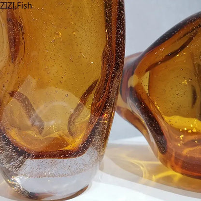 Hand blown amber glass vase with artificial flower bedroom decor