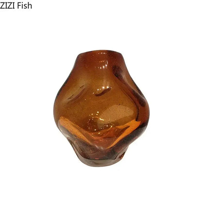 Hand blown amber glass vase with artificial flower bedroom decor