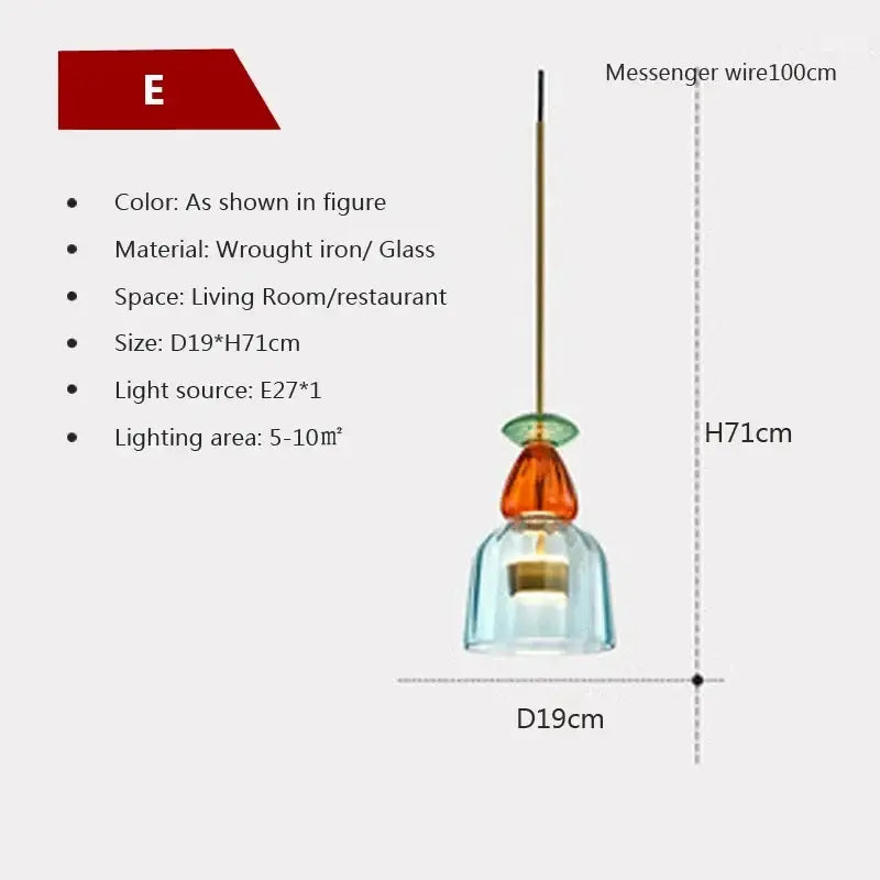 Hand-blown colorful candy glass chandelier pendant light dining room