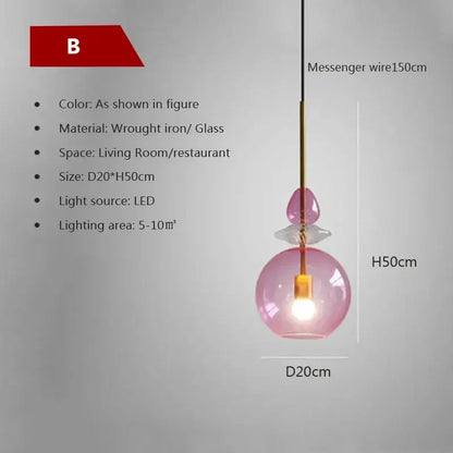 Hand-blown colorful candy glass chandelier pendant light dining room