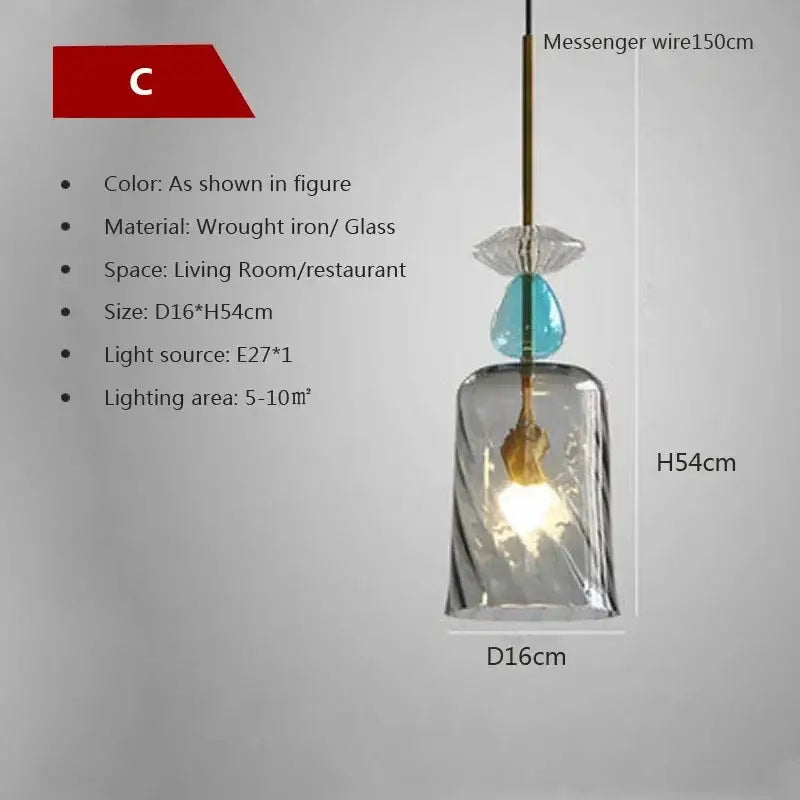 Hand-blown colorful candy glass chandelier pendant light dining room