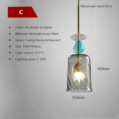 Hand-blown colorful candy glass chandelier pendant light dining room