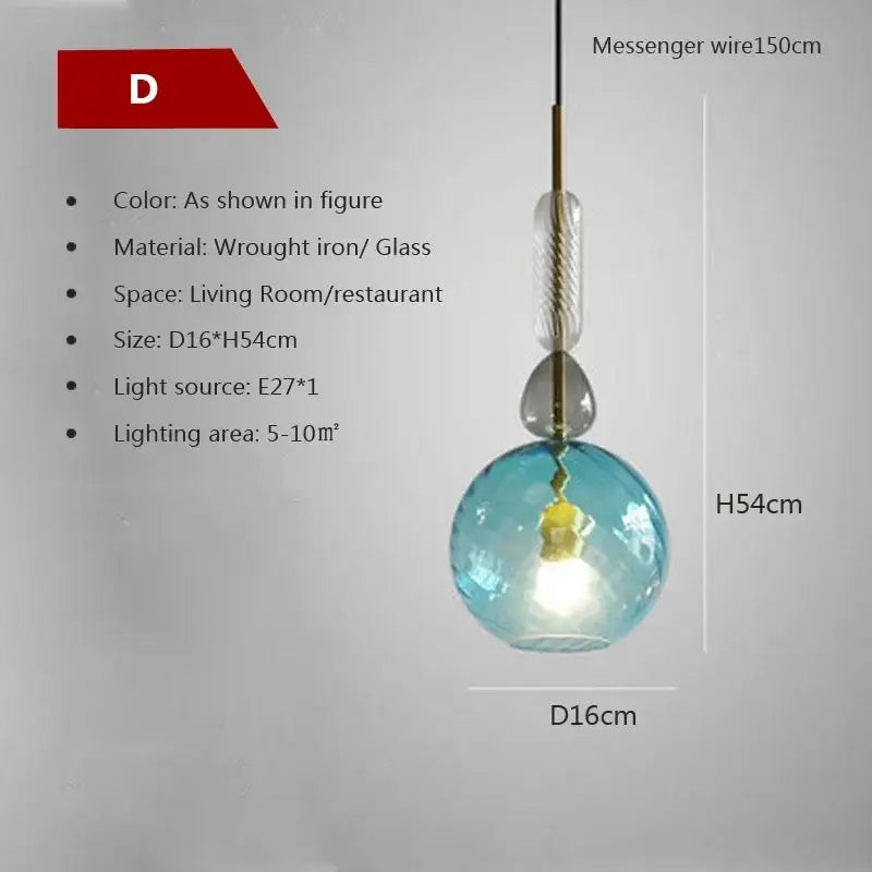 Hand-blown colorful candy glass chandelier pendant light dining room