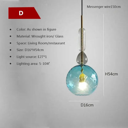 Hand-blown colorful candy glass chandelier pendant light dining room