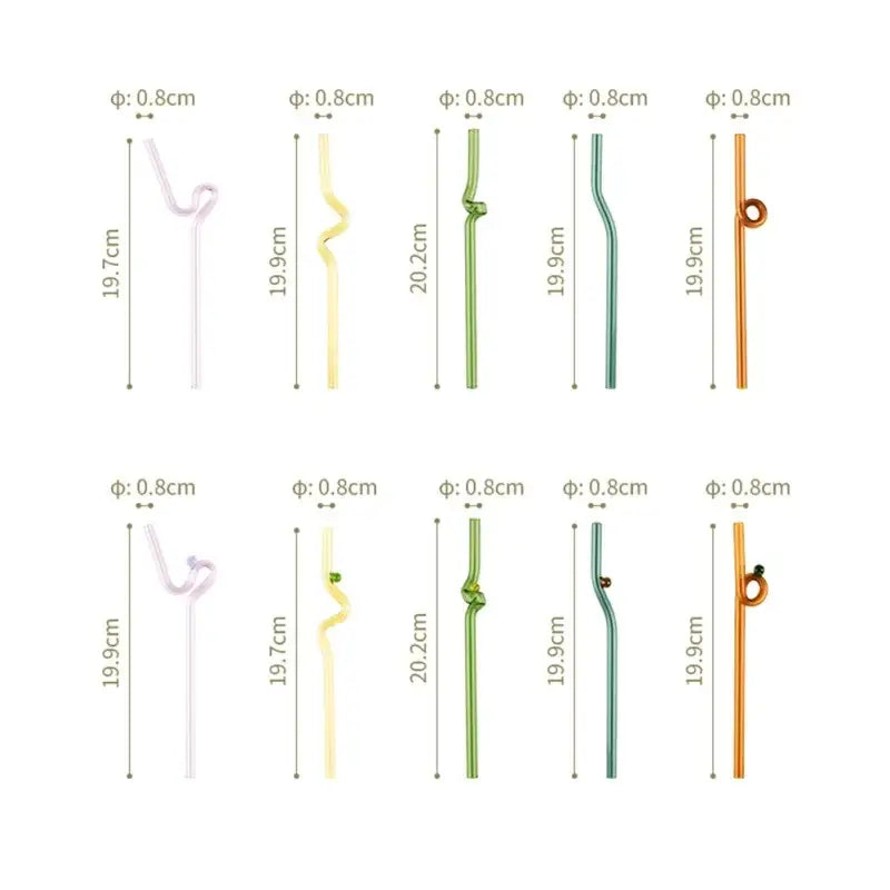 Hand blown colorful twisted glass straws kitchen drinkware set