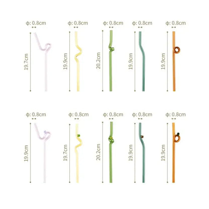 Hand blown colorful twisted glass straws kitchen drinkware set