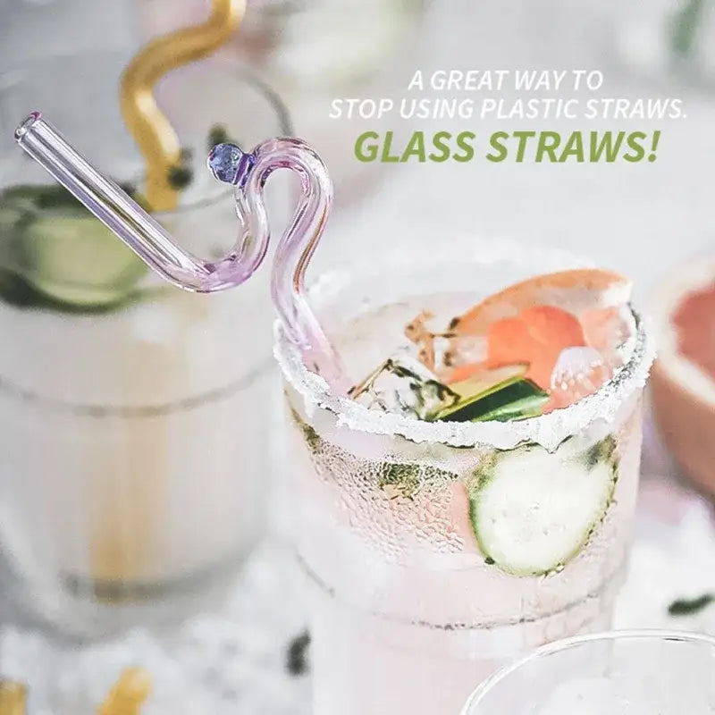 Hand blown colorful twisted glass straws kitchen drinkware set