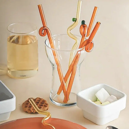 Hand blown colorful twisted glass straws kitchen drinkware set