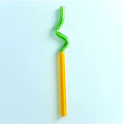 Hand blown colorful twisted glass straws kitchen drinkware set