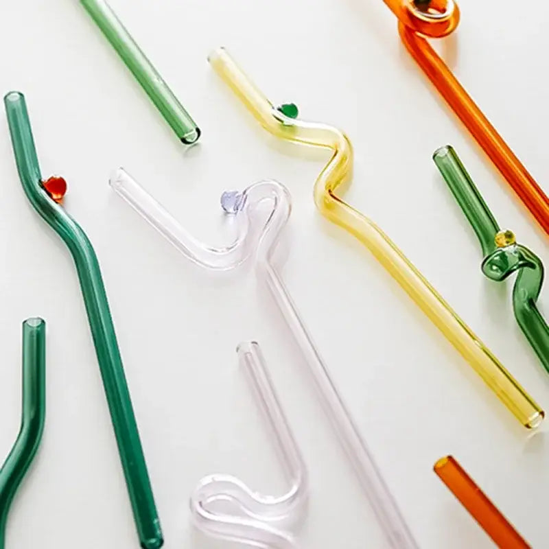 Hand blown colorful twisted glass straws kitchen drinkware set