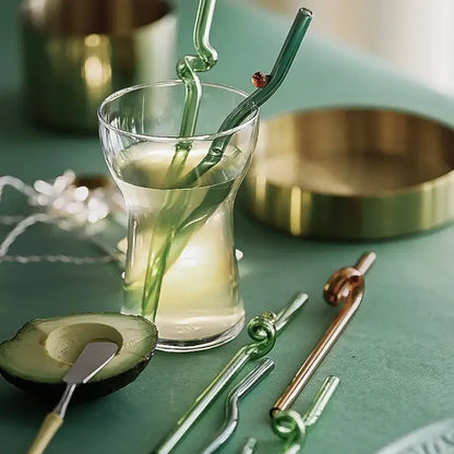 Hand blown colorful twisted glass straws kitchen drinkware set