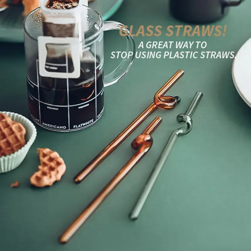 Hand blown colorful twisted glass straws kitchen drinkware set