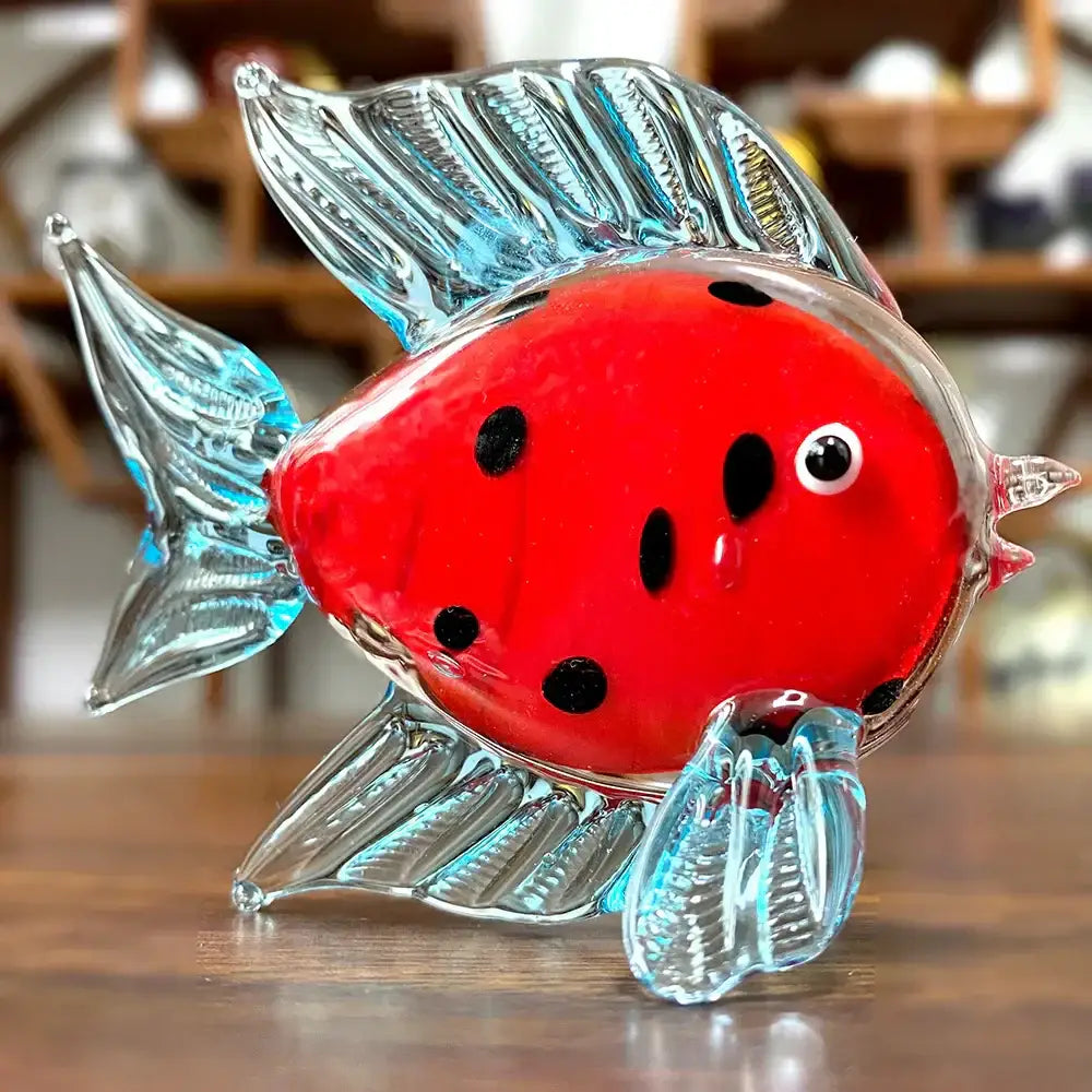 Hand blown crystal glass tropical fish figurine living room decor