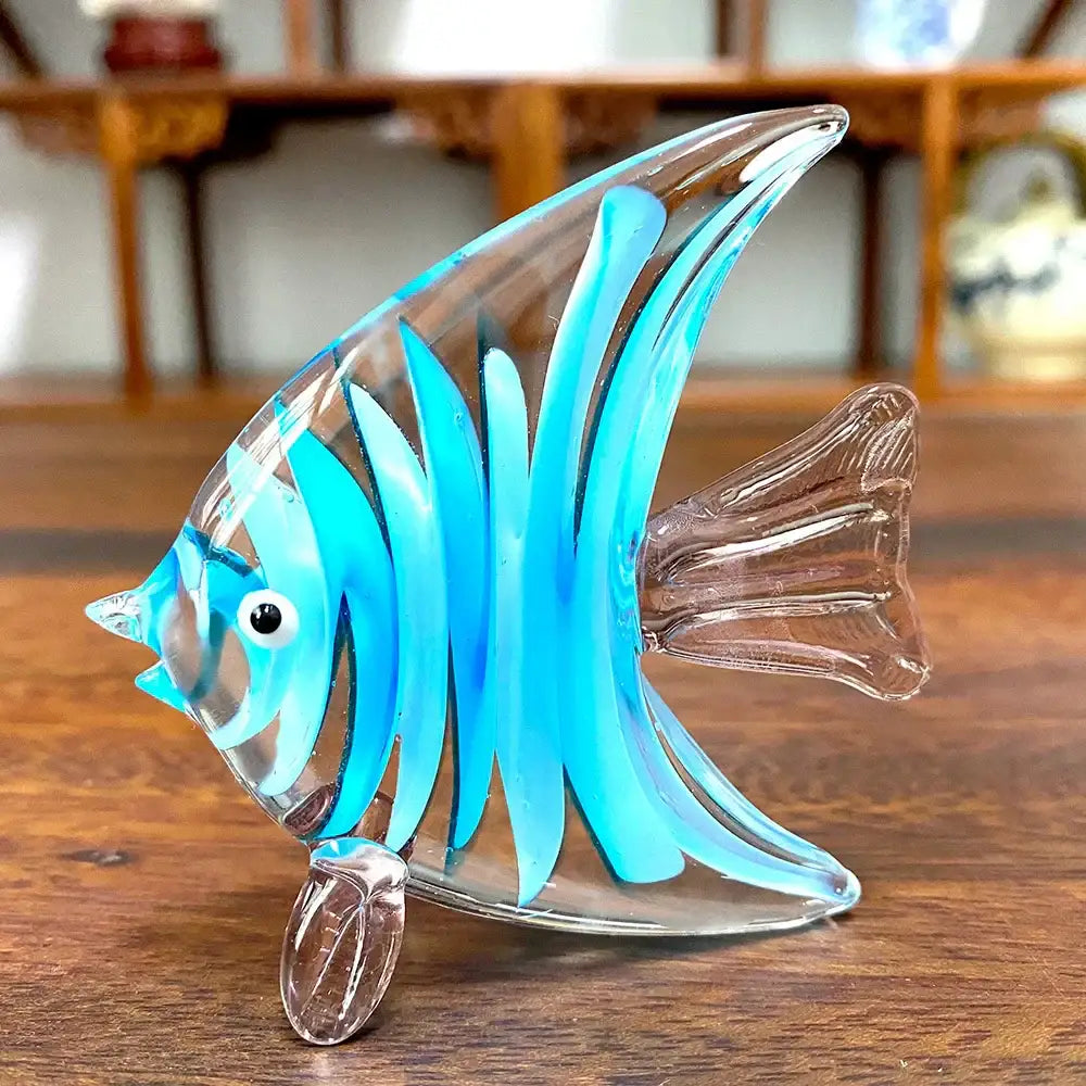 Hand blown crystal glass tropical fish figurine living room decor