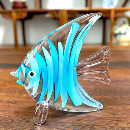 Hand blown crystal glass tropical fish figurine living room decor