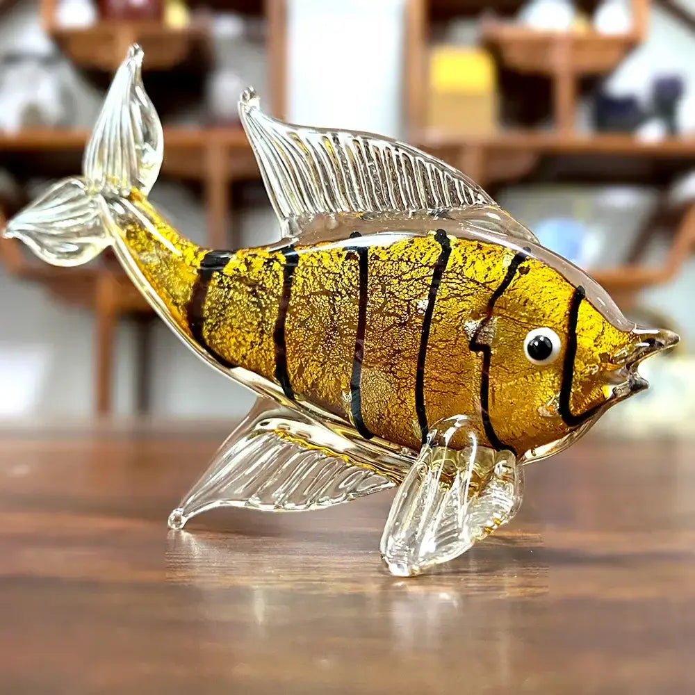 Hand blown crystal glass tropical fish figurine living room decor