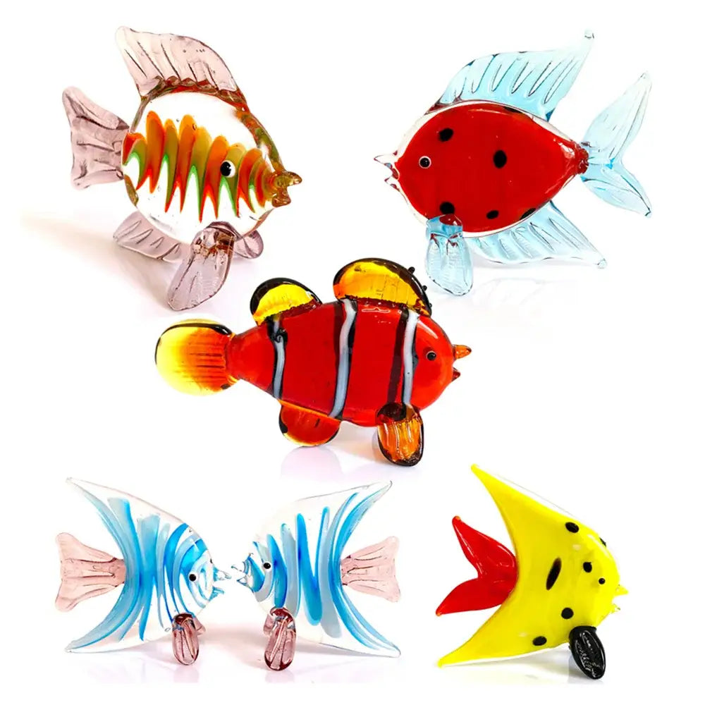 Hand blown crystal glass tropical fish figurine living room decor