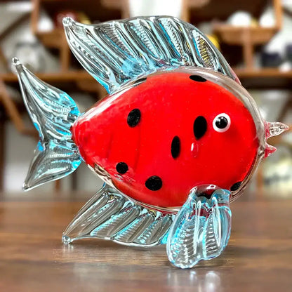 Hand blown crystal glass tropical fish figurine living room decor
