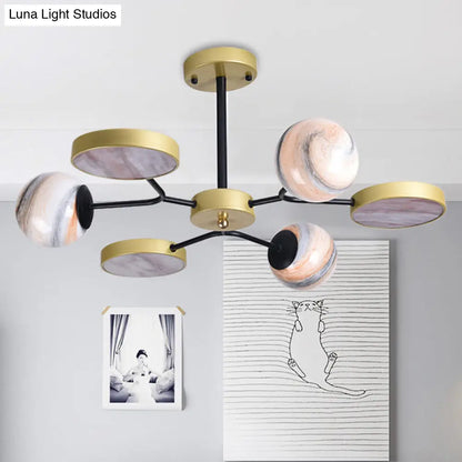 DecorBites™ Hand Blown Glass Round Chandelier Light - Contemporary Pendant Lighting Fixture in Gold (6/8 Lights)