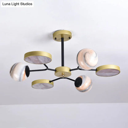 DecorBites™ Hand Blown Glass Round Chandelier Light - Contemporary Pendant Lighting Fixture in Gold (6/8 Lights)