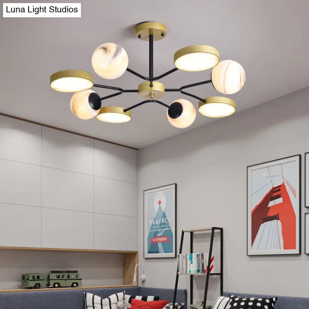 DecorBites™ Hand Blown Glass Round Chandelier Light - Contemporary Pendant Lighting Fixture in Gold (6/8 Lights)