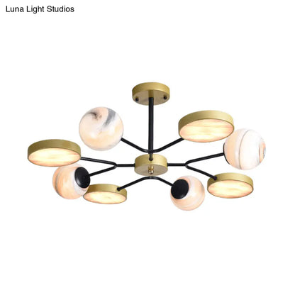 DecorBites™ Hand Blown Glass Round Chandelier Light - Contemporary Pendant Lighting Fixture in Gold (6/8 Lights)