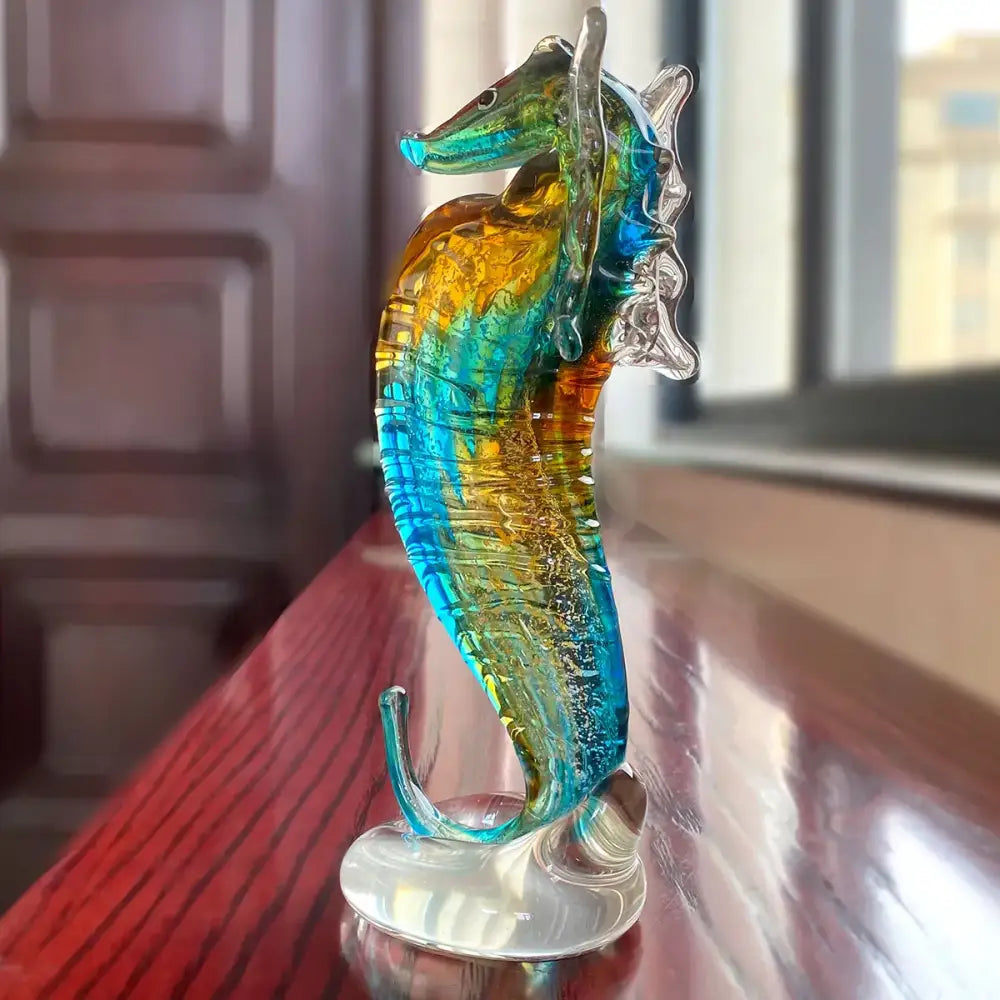 Hand blown glass seahorse figurine living room decor