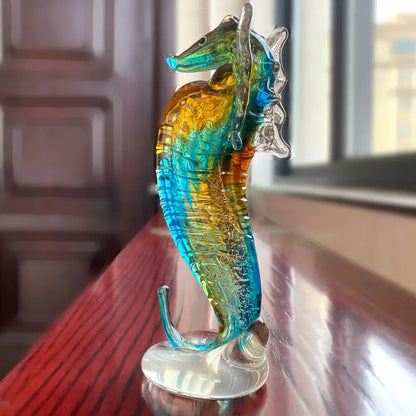 Hand blown glass seahorse figurine living room decor
