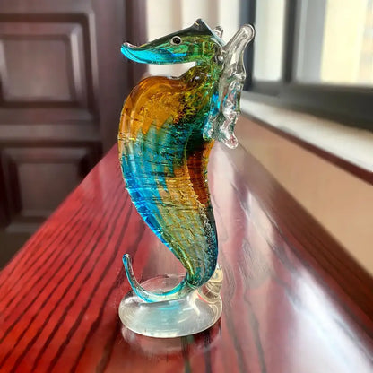 Hand blown glass seahorse figurine living room decor