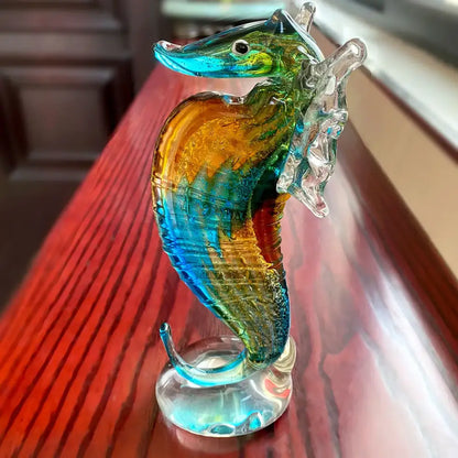 Hand blown glass seahorse figurine living room decor