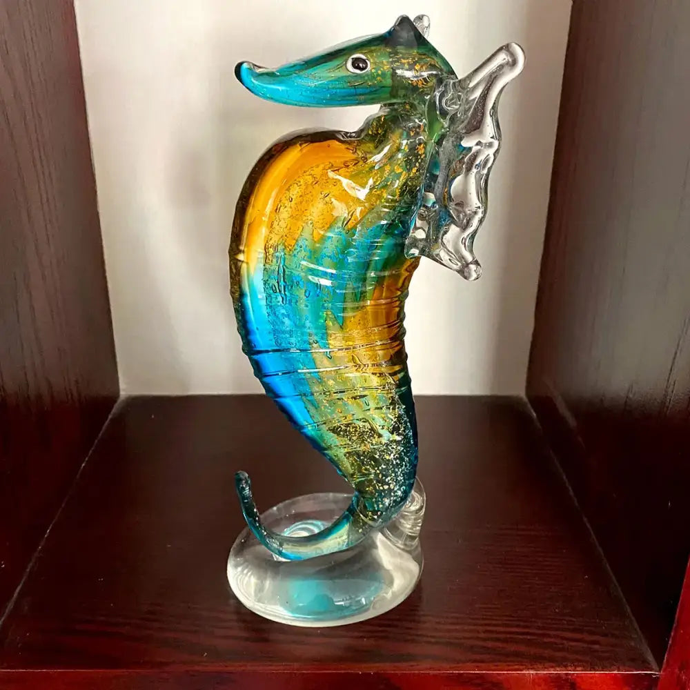 Hand blown glass seahorse figurine living room decor