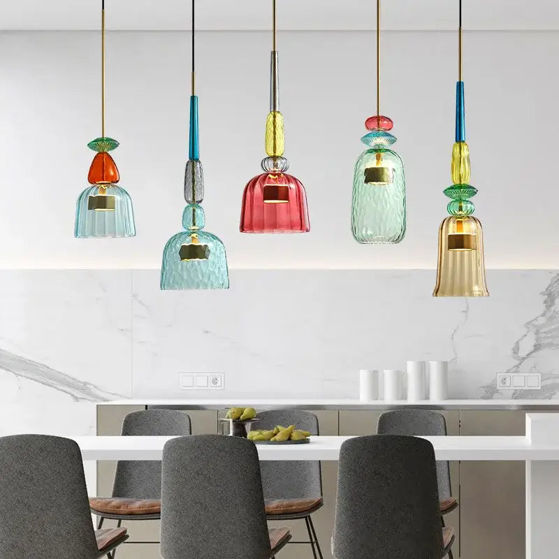 Hand blown textured colorful glass pendant lights kitchen accent