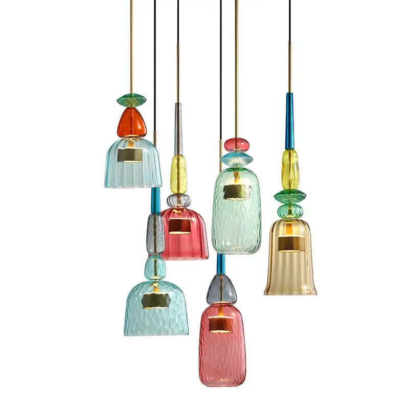Hand blown textured colorful glass pendant lights kitchen accent