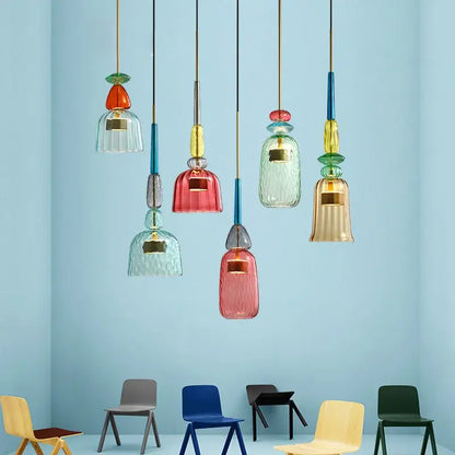 Hand blown textured colorful glass pendant lights kitchen accent