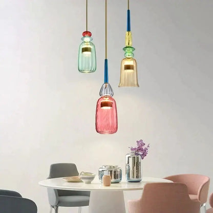 Hand blown textured colorful glass pendant lights kitchen accent