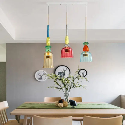 Hand blown textured colorful glass pendant lights kitchen accent