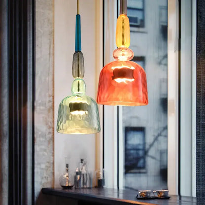 Hand blown textured colorful glass pendant lights kitchen accent